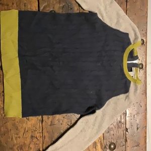 Navy Blue body, grey sleeves, lime green collar details on neck&sleeves&bottom